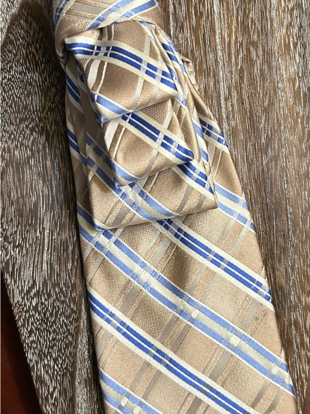 Classic Beige and Blue Striped Tie